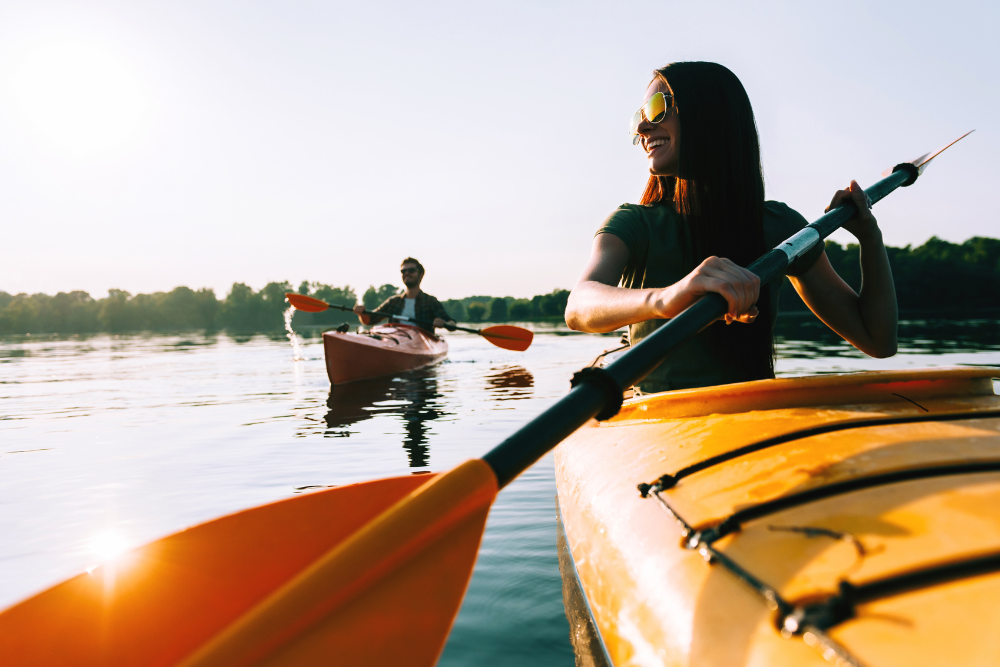 woman and man kayaking