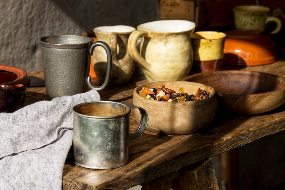 18th Century style meal on Wooden Table