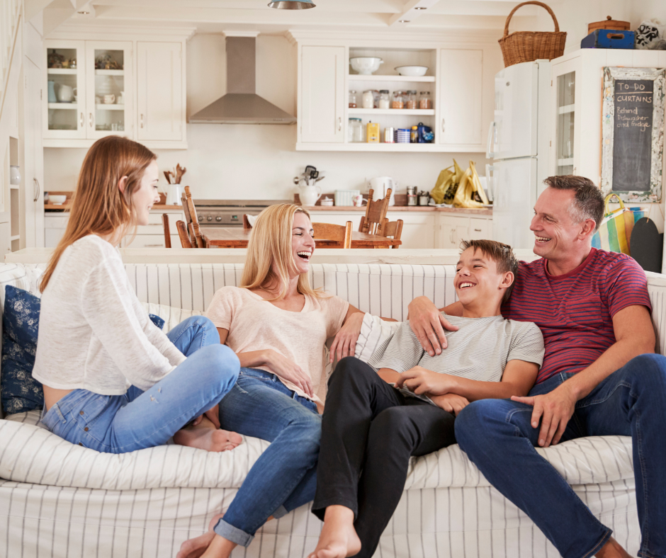 Family relaxing at vacation rental